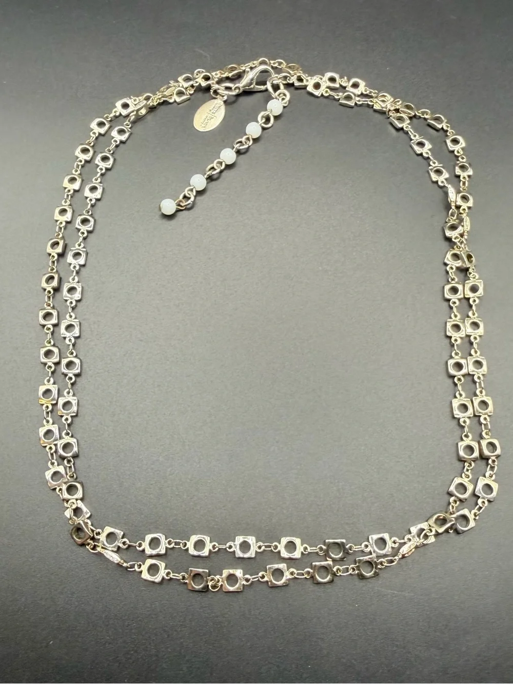 Vintage White House Black Market Square Silver Tone Necklace Double Wrap 36-39